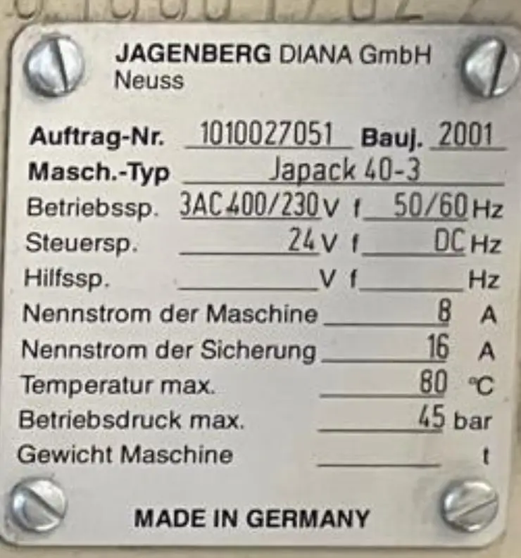 Jagenberg JAPACK 40-3 2001 ref.24036475