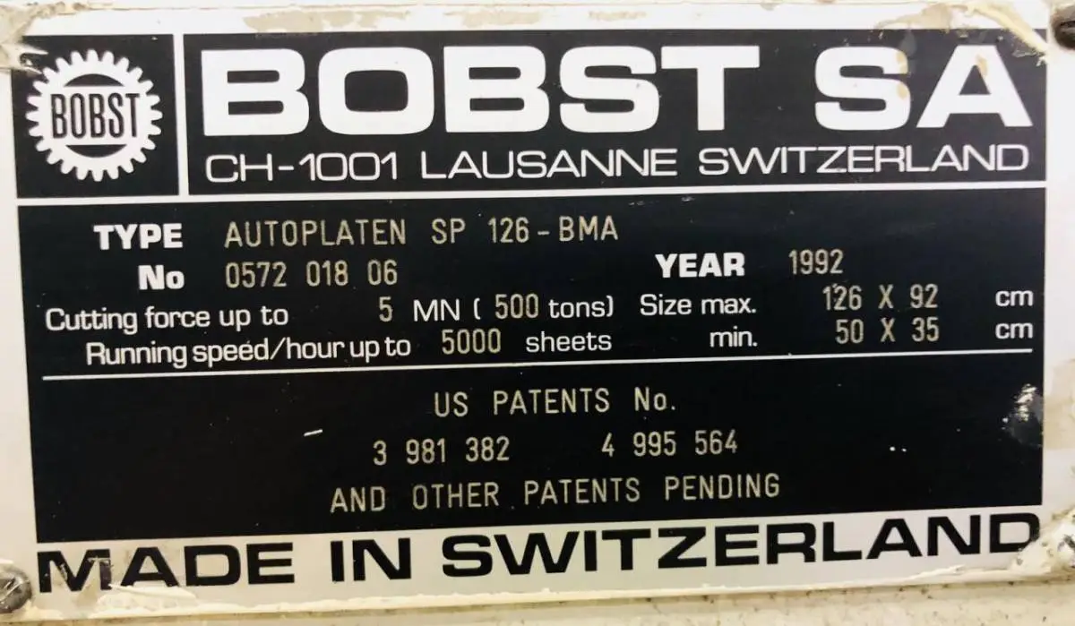 Bobst SP 126 BMA 1992 ref.19033181