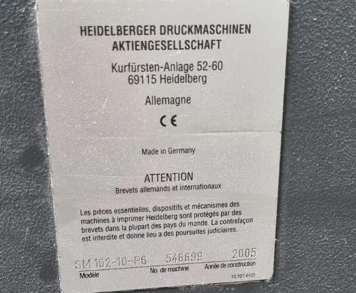 Heidelberg SM102-10 P 2005 ref.19011386