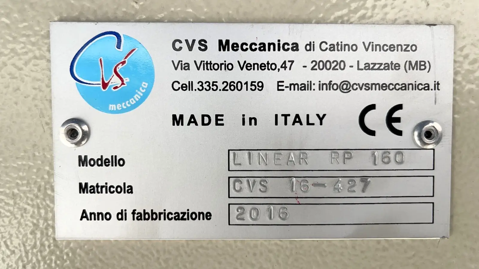 CVS Meccanica LINEAR RP 160  Registro Preciso 2016 ref.22036274