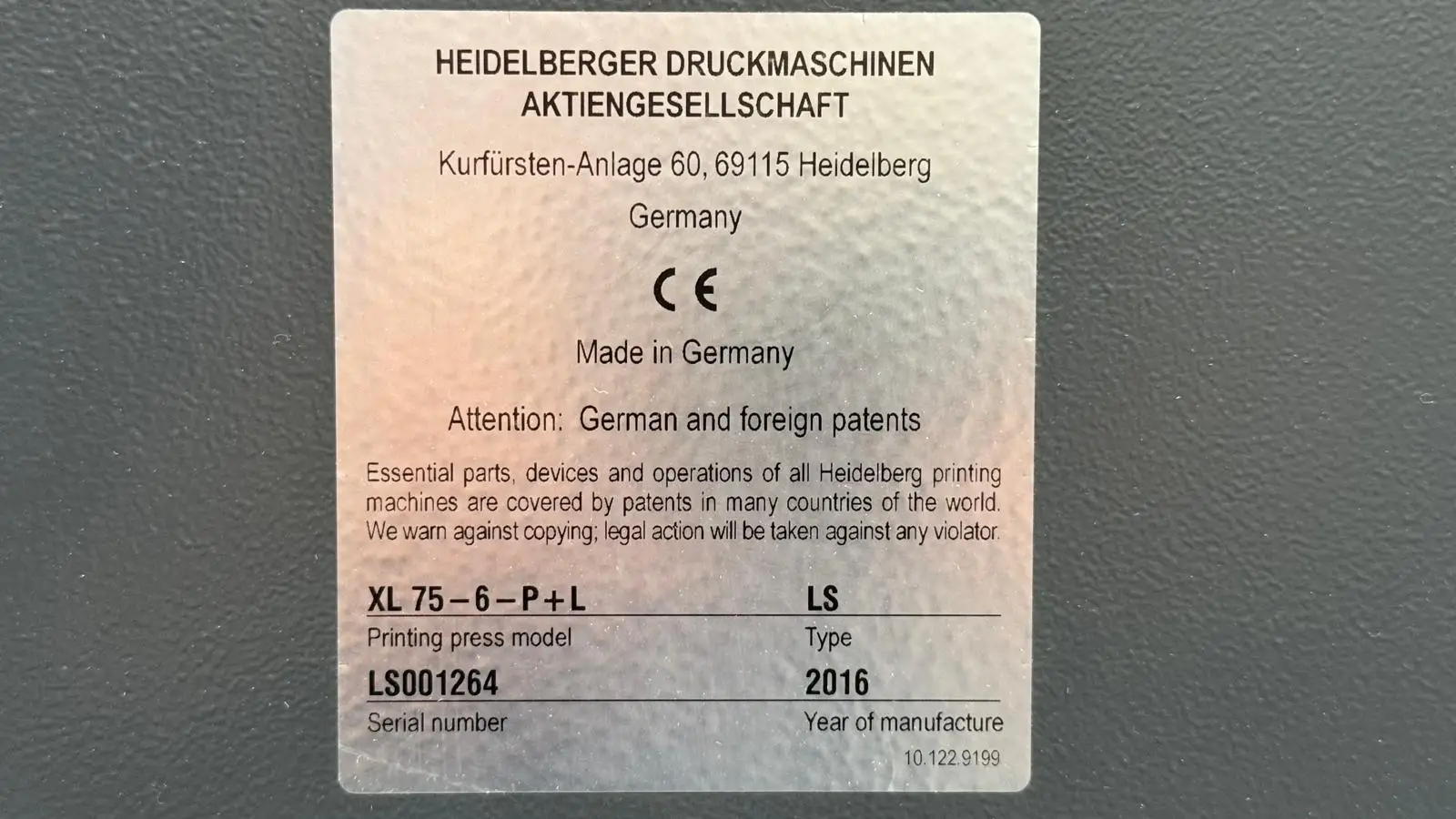 Heidelberg XL75-6 P2+LX 3 (F) Hybrid 2016 ref.24036459