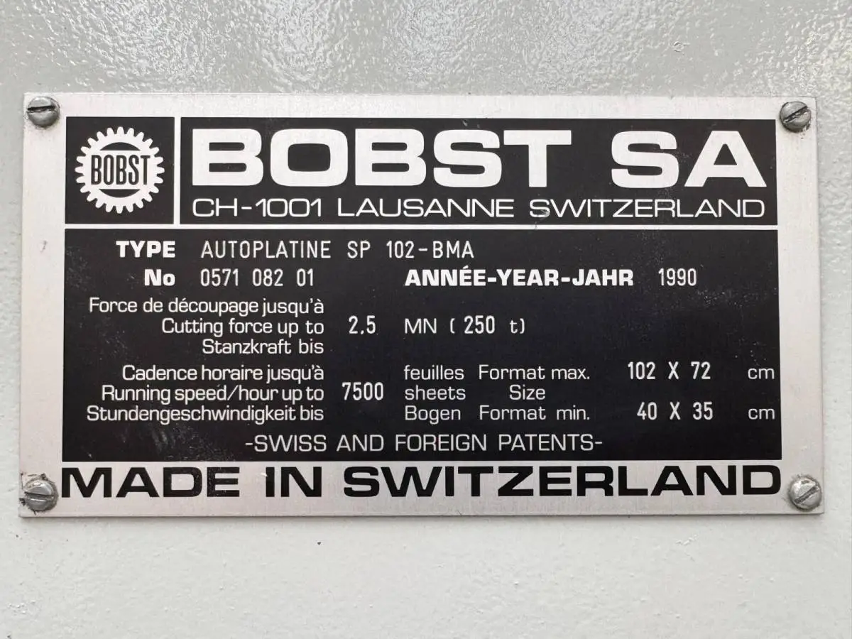 Bobst SP 102 BMA 1990 ref.20035829